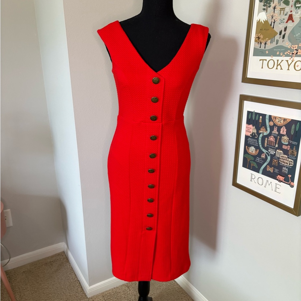 Maeve Anthropologie Red Textured Dress XS NWT Button Front Lined